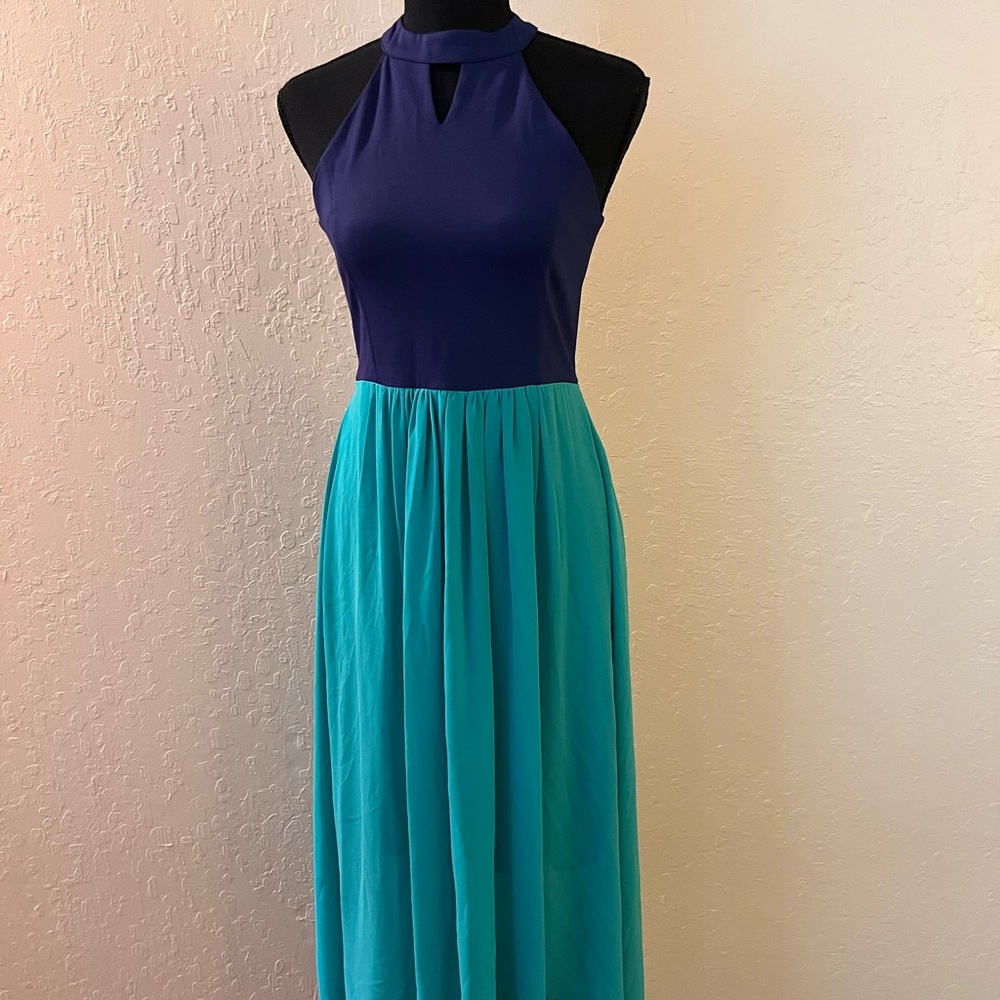 AND Elegant Blue and Teal High‎ Low Dress